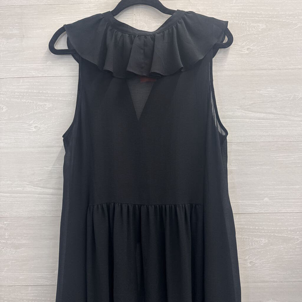 Akemi and Kin Black Unlined Button Front Sleeveless Tunic Top Large