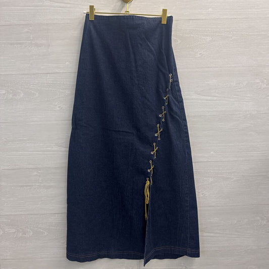 Vintage GDS Goddess Dark Wash Lace Up Detail Midi Skirt Medium