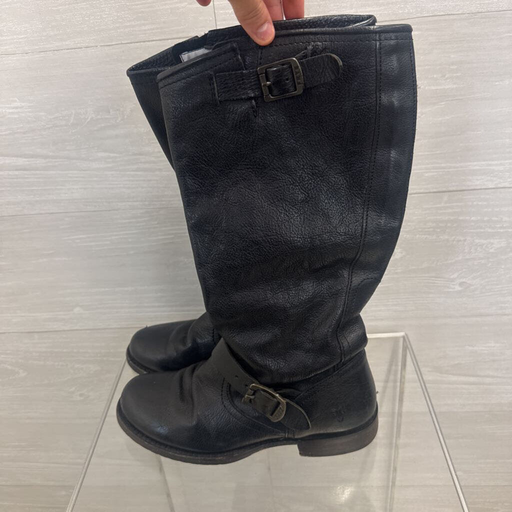 Frye Black Leather Veronica Slouch Boots