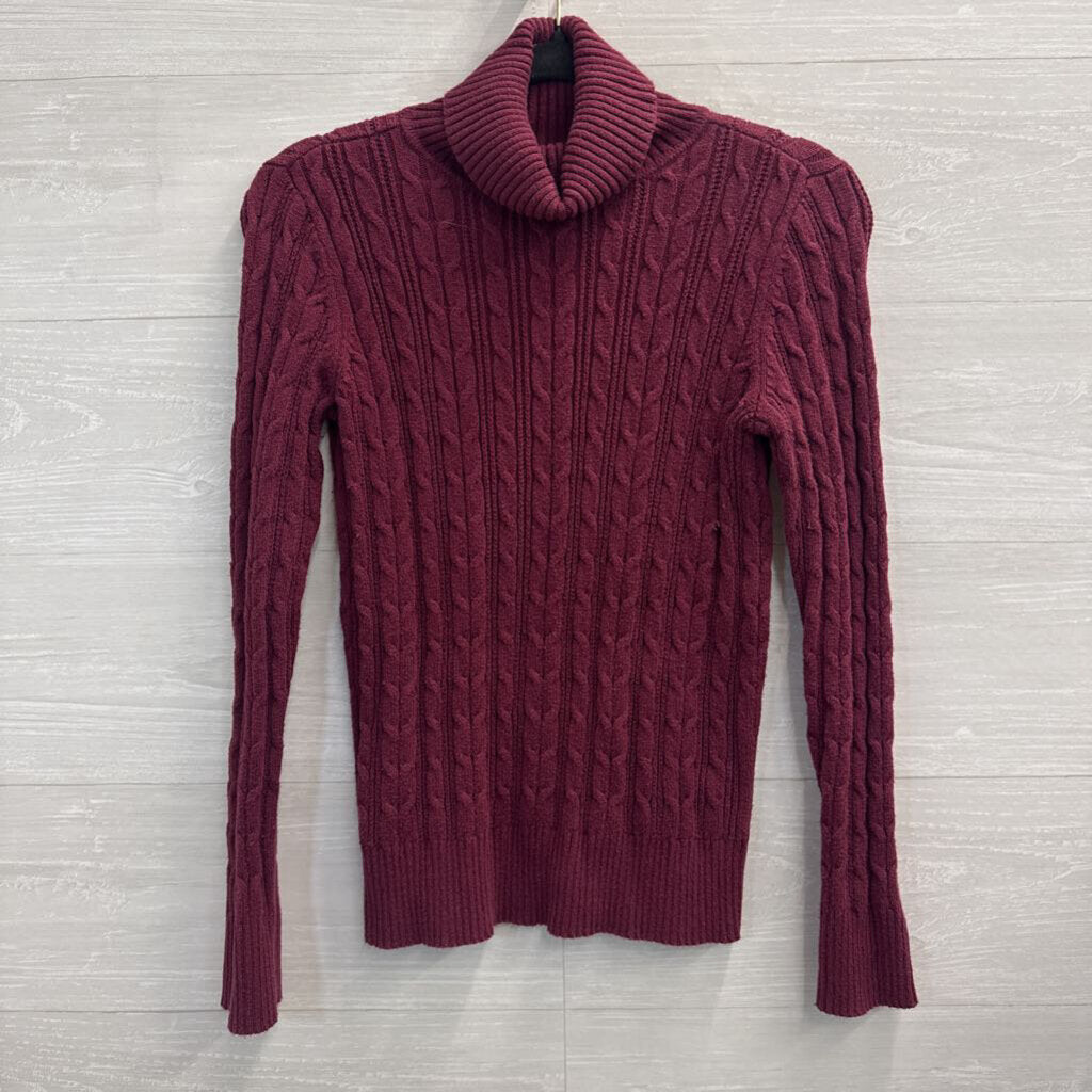 St Johns Bay Purple Cable Knit Turtleneck Sweater Small