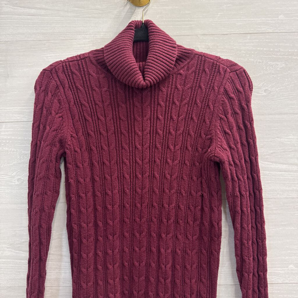 St Johns Bay Purple Cable Knit Turtleneck Sweater Small