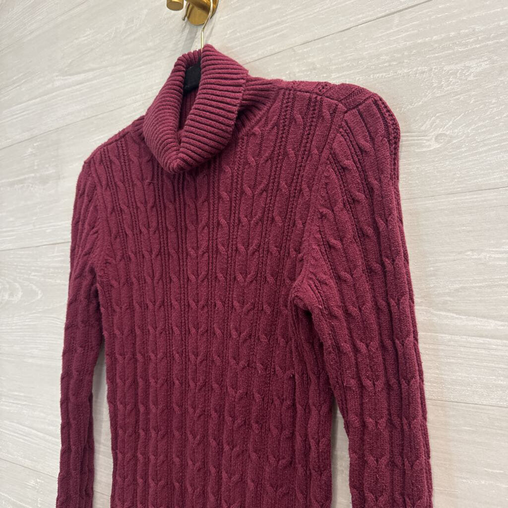 St Johns Bay Purple Cable Knit Turtleneck Sweater Small