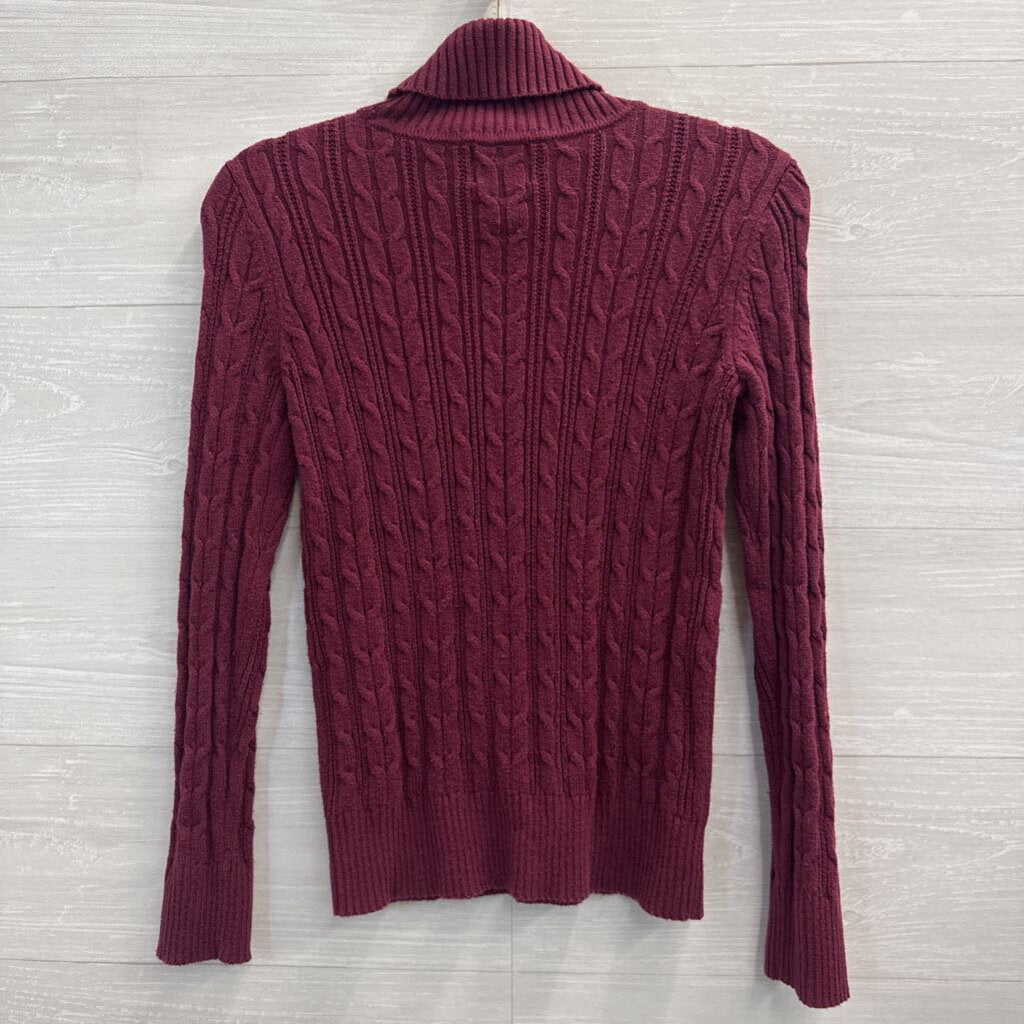 St Johns Bay Purple Cable Knit Turtleneck Sweater Small