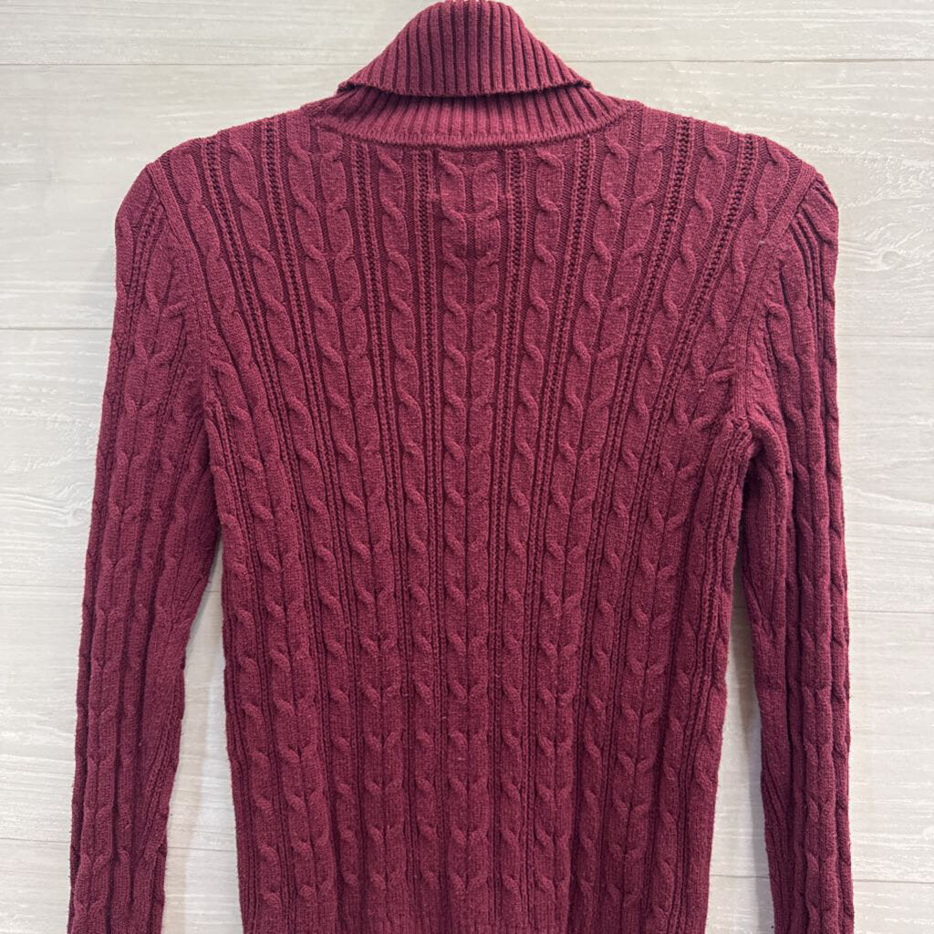 St Johns Bay Purple Cable Knit Turtleneck Sweater Small