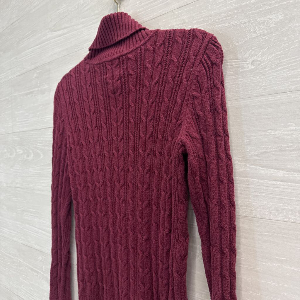 St Johns Bay Purple Cable Knit Turtleneck Sweater Small