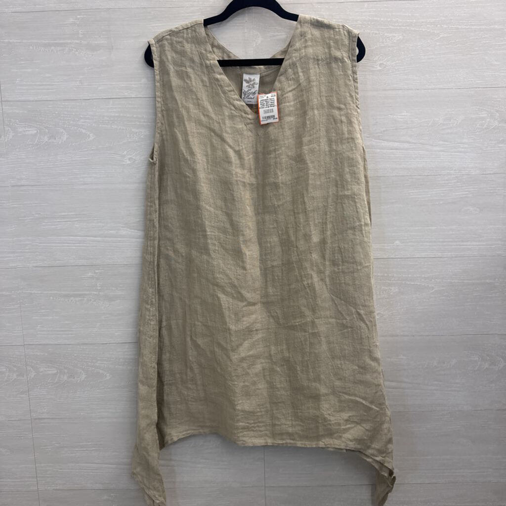 Match Point Beige 100% Mesh Linen Sleeveless Dress Large