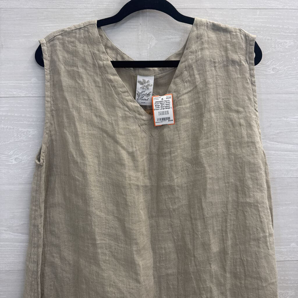 Match Point Beige 100% Mesh Linen Sleeveless Dress Large