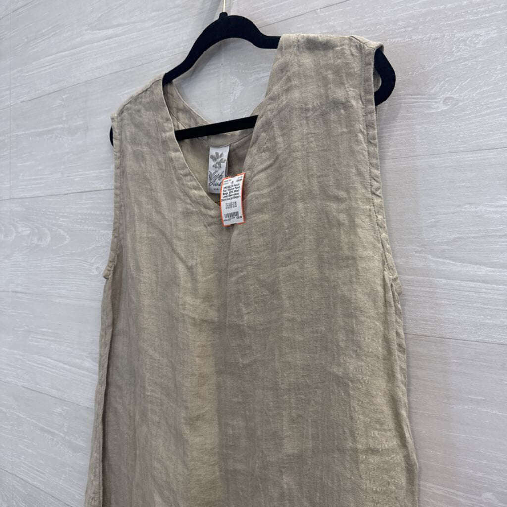 Match Point Beige 100% Mesh Linen Sleeveless Dress Large