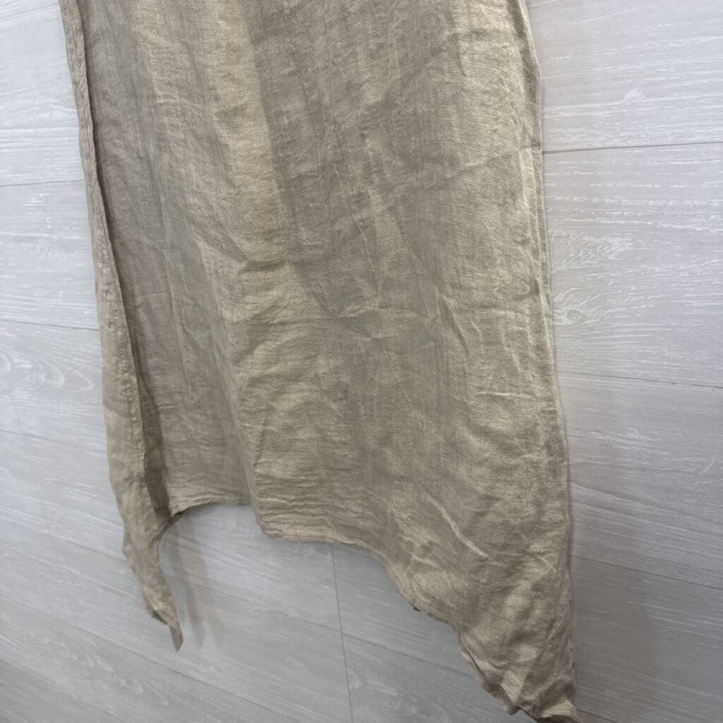 Match Point Beige 100% Mesh Linen Sleeveless Dress Large