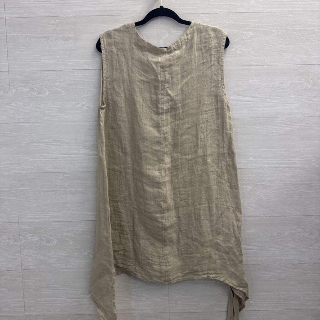 Match Point Beige 100% Mesh Linen Sleeveless Dress Large
