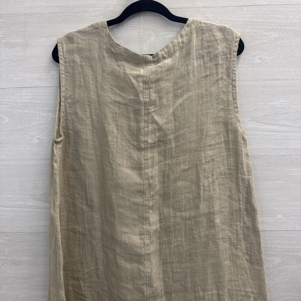 Match Point Beige 100% Mesh Linen Sleeveless Dress Large