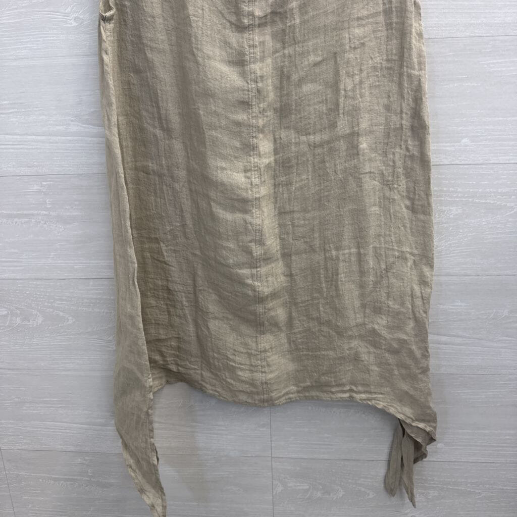 Match Point Beige 100% Mesh Linen Sleeveless Dress Large