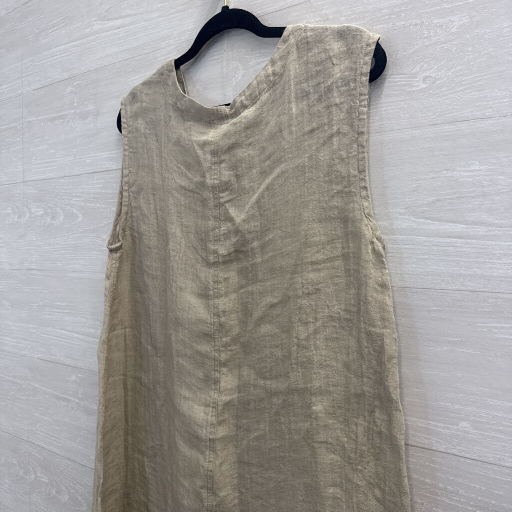 Match Point Beige 100% Mesh Linen Sleeveless Dress Large