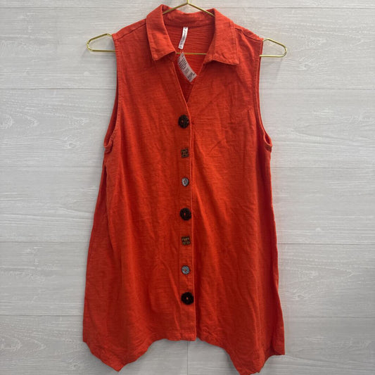 Passports Orange Sleeveless Button Front Top Medium