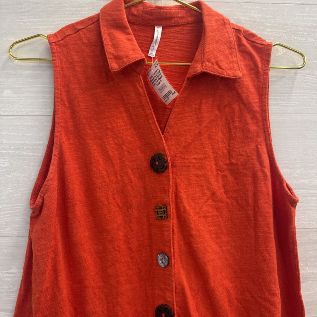 Passports Orange Sleeveless Button Front Top Medium