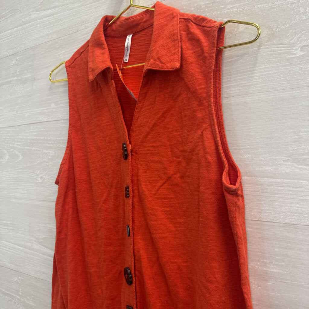 Passports Orange Sleeveless Button Front Top Medium