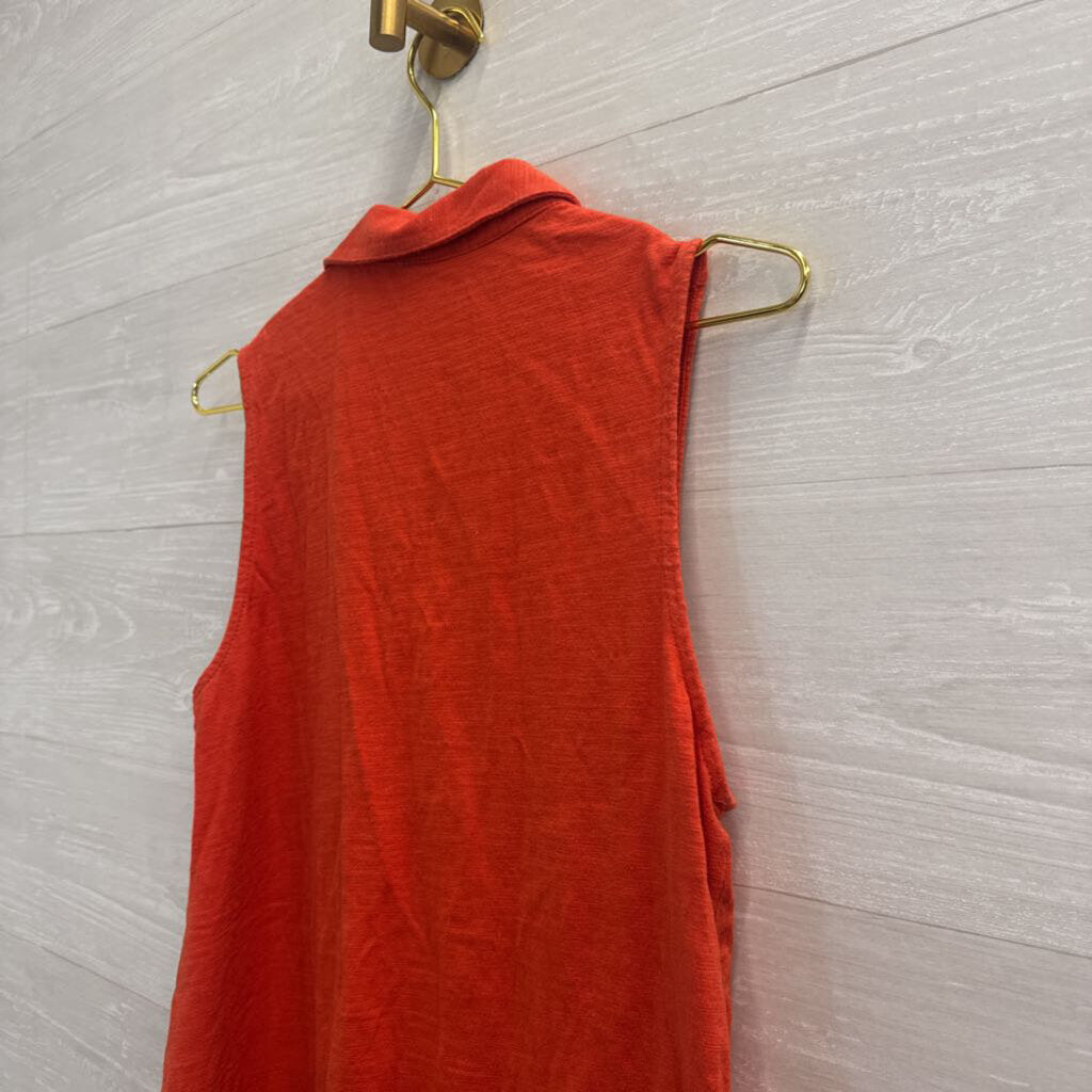 Passports Orange Sleeveless Button Front Top Medium