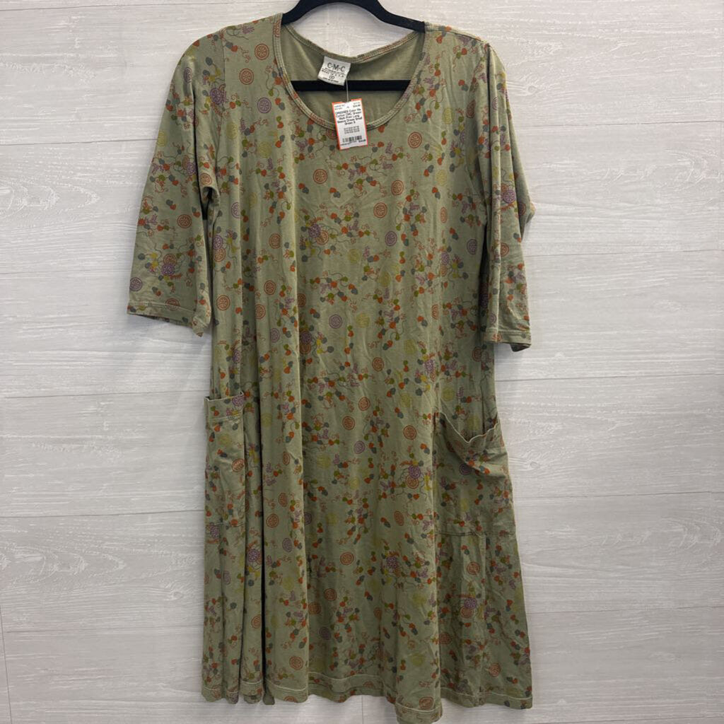 CMC Green/ Multi Print Long Sleeve Dress Small