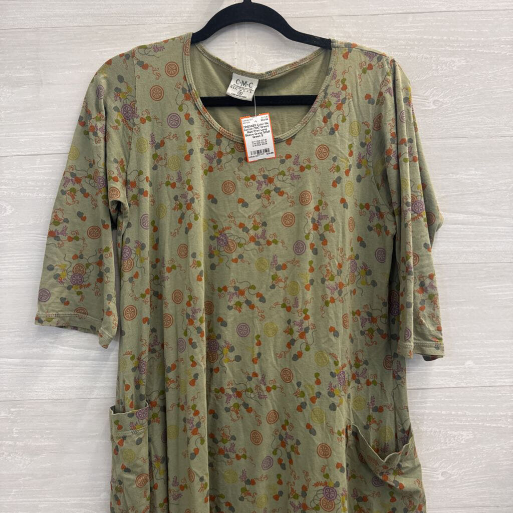 CMC Green/ Multi Print Long Sleeve Dress Small