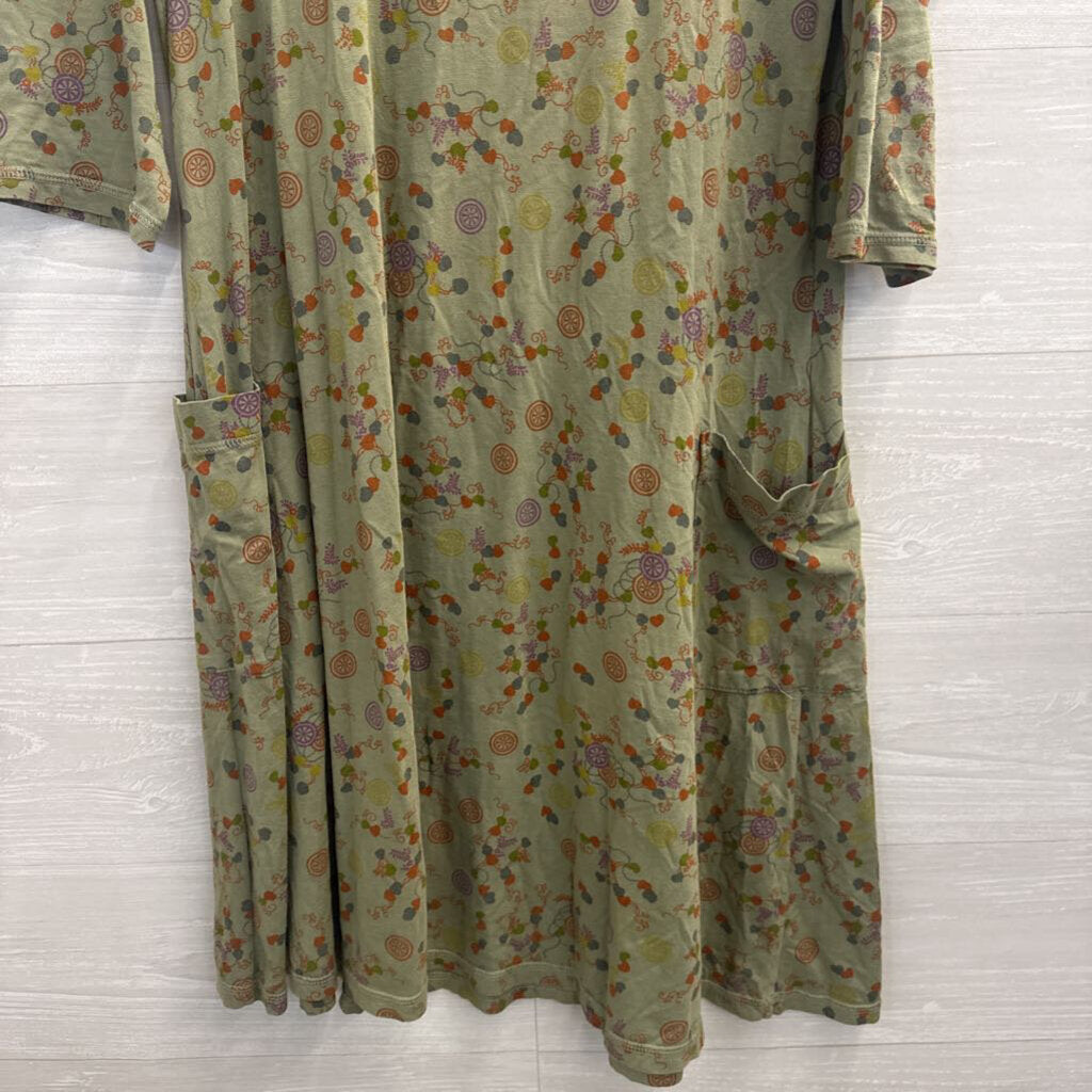 CMC Green/ Multi Print Long Sleeve Dress Small