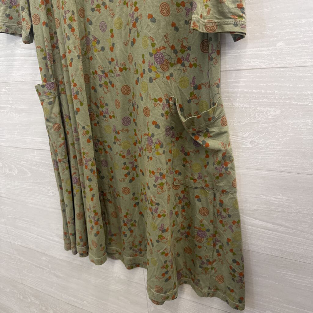 CMC Green/ Multi Print Long Sleeve Dress Small