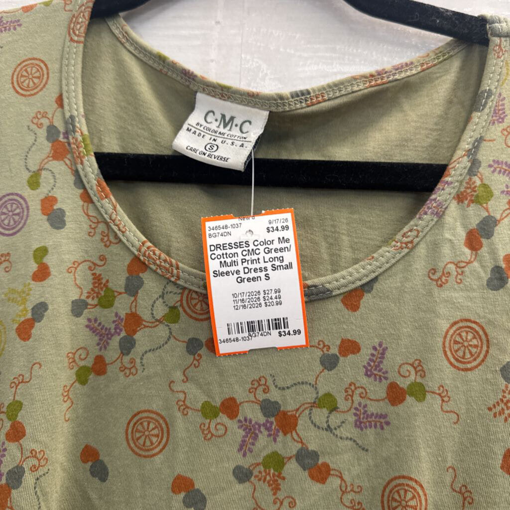 CMC Green/ Multi Print Long Sleeve Dress Small