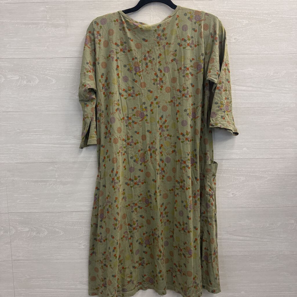 CMC Green/ Multi Print Long Sleeve Dress Small