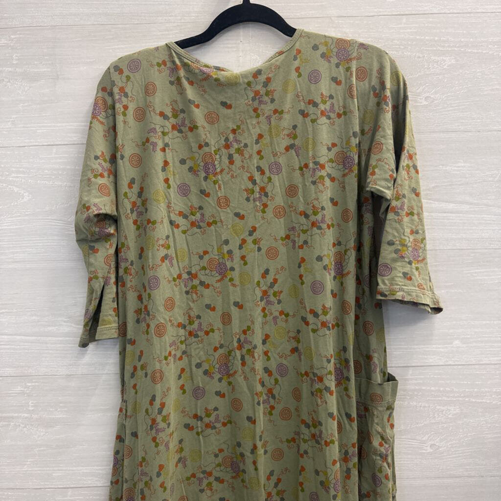 CMC Green/ Multi Print Long Sleeve Dress Small