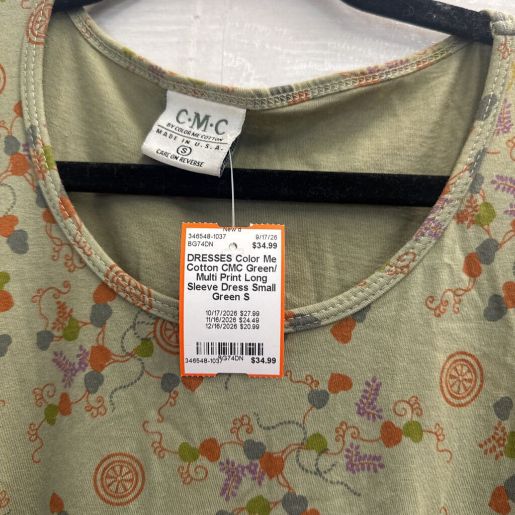 CMC Green/ Multi Print Long Sleeve Dress Small