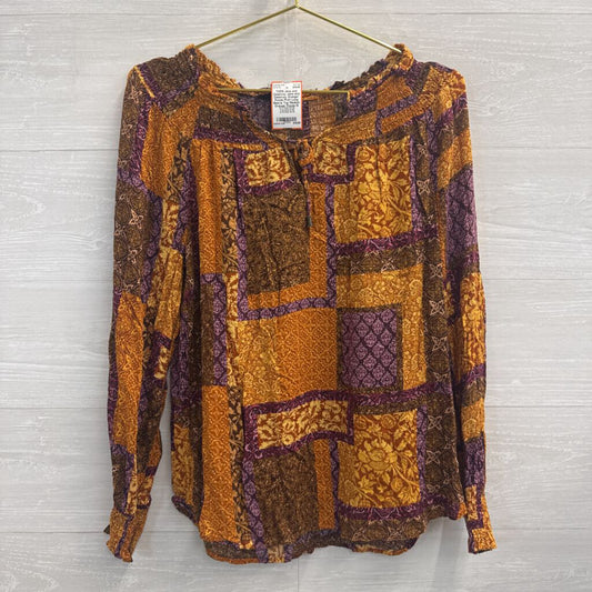 Jane and Delancey Orange/ Purple Print Long Sleeve Top Medium