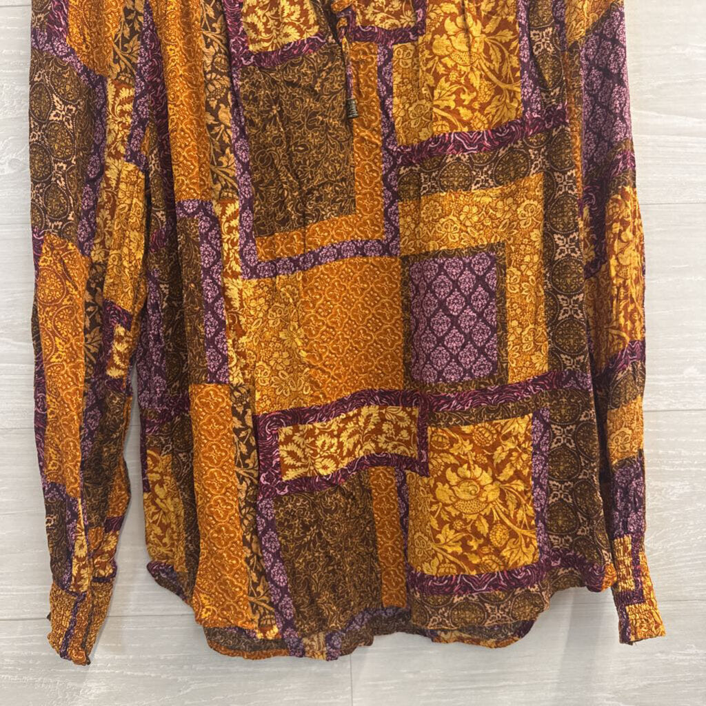 Jane and Delancey Orange/ Purple Print Long Sleeve Top Medium