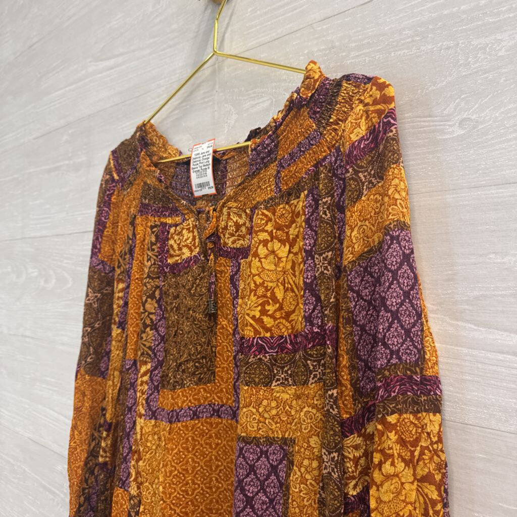 Jane and Delancey Orange/ Purple Print Long Sleeve Top Medium