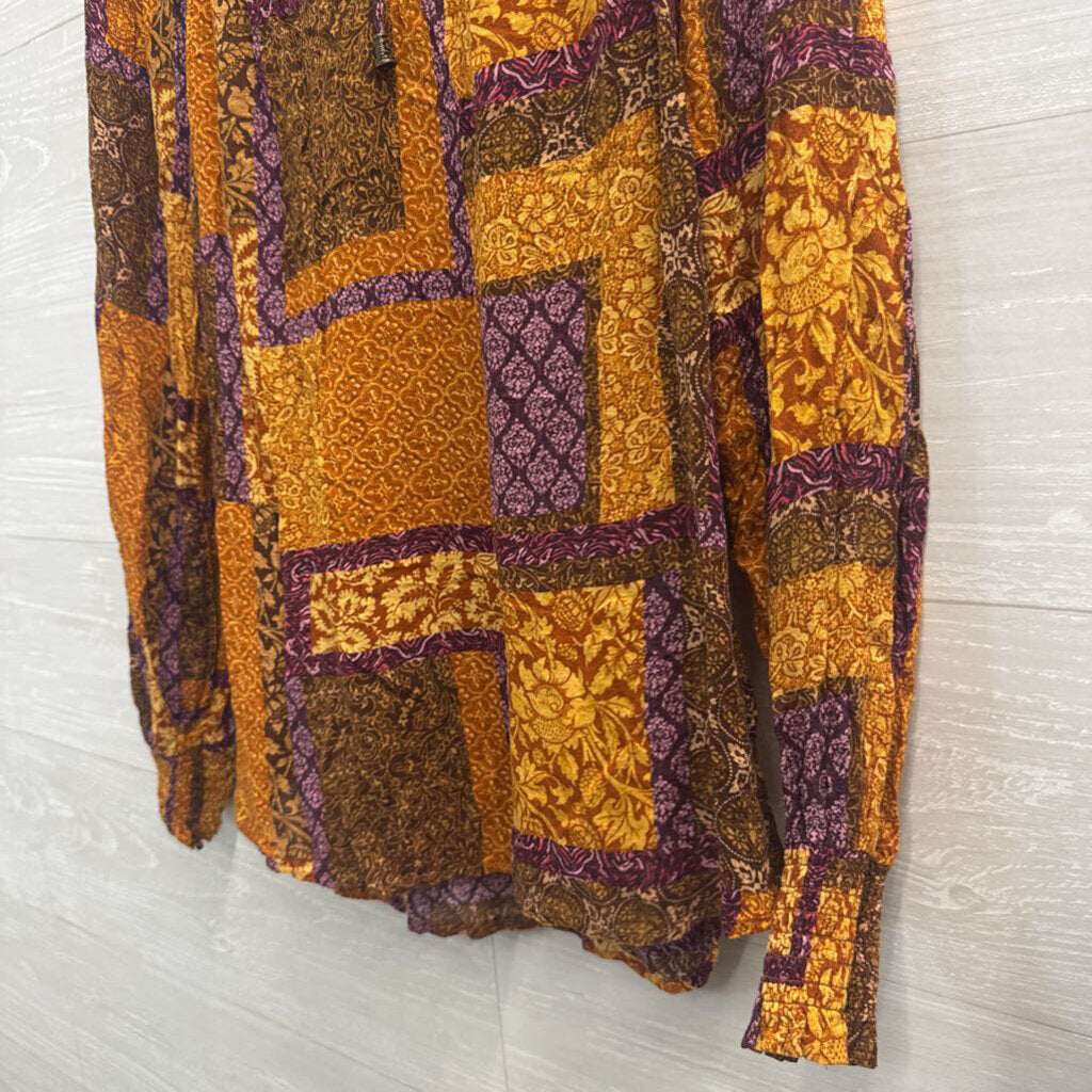 Jane and Delancey Orange/ Purple Print Long Sleeve Top Medium