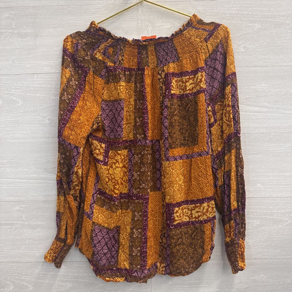 Jane and Delancey Orange/ Purple Print Long Sleeve Top Medium