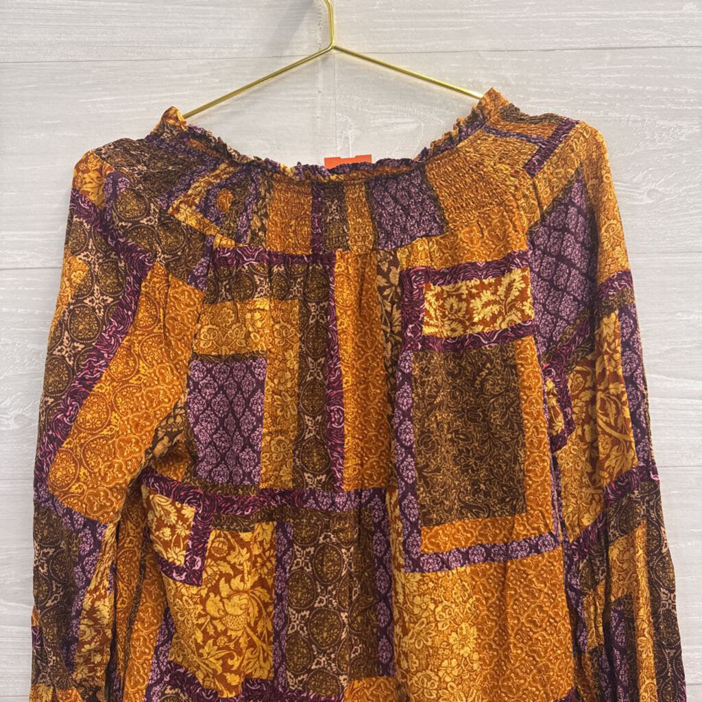 Jane and Delancey Orange/ Purple Print Long Sleeve Top Medium