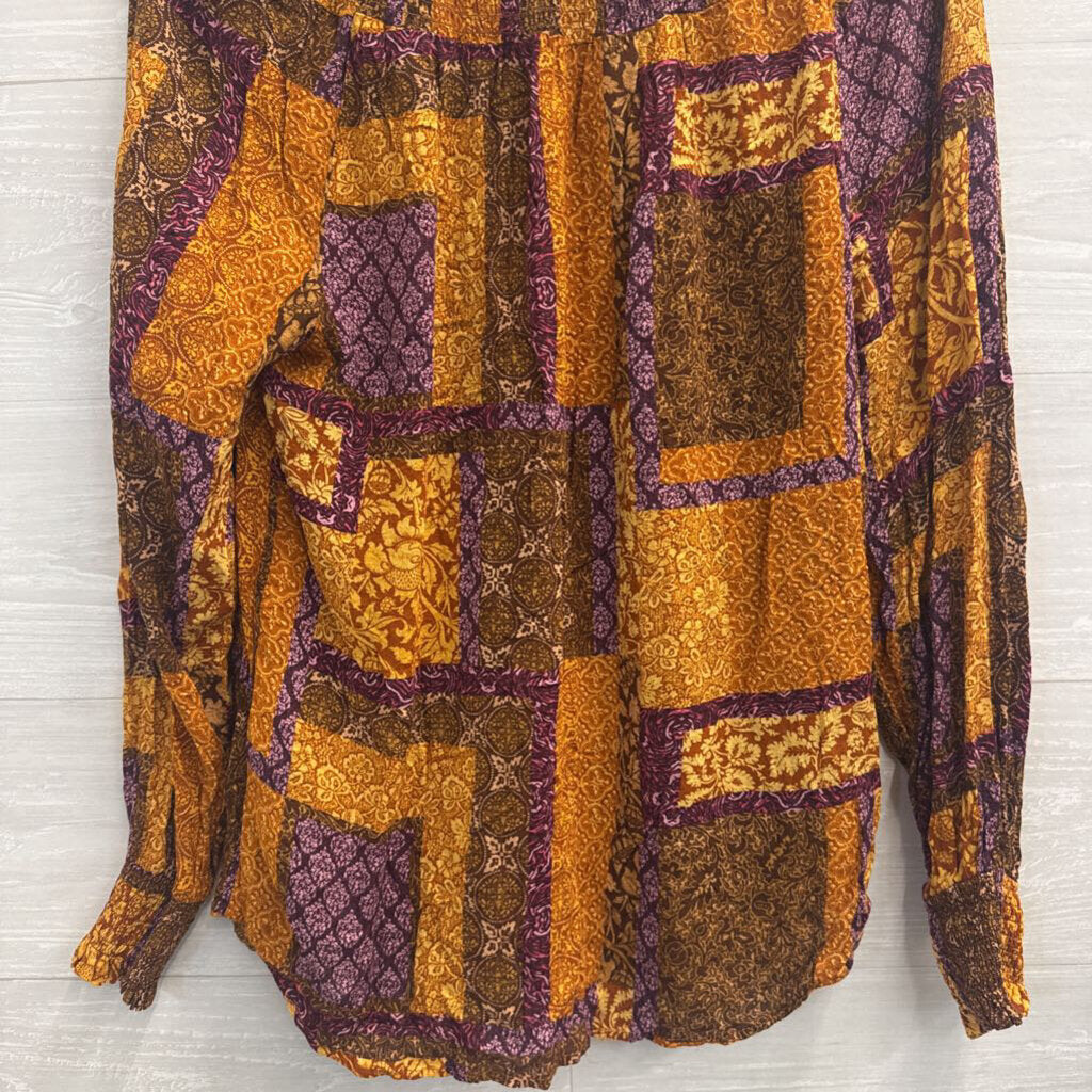 Jane and Delancey Orange/ Purple Print Long Sleeve Top Medium