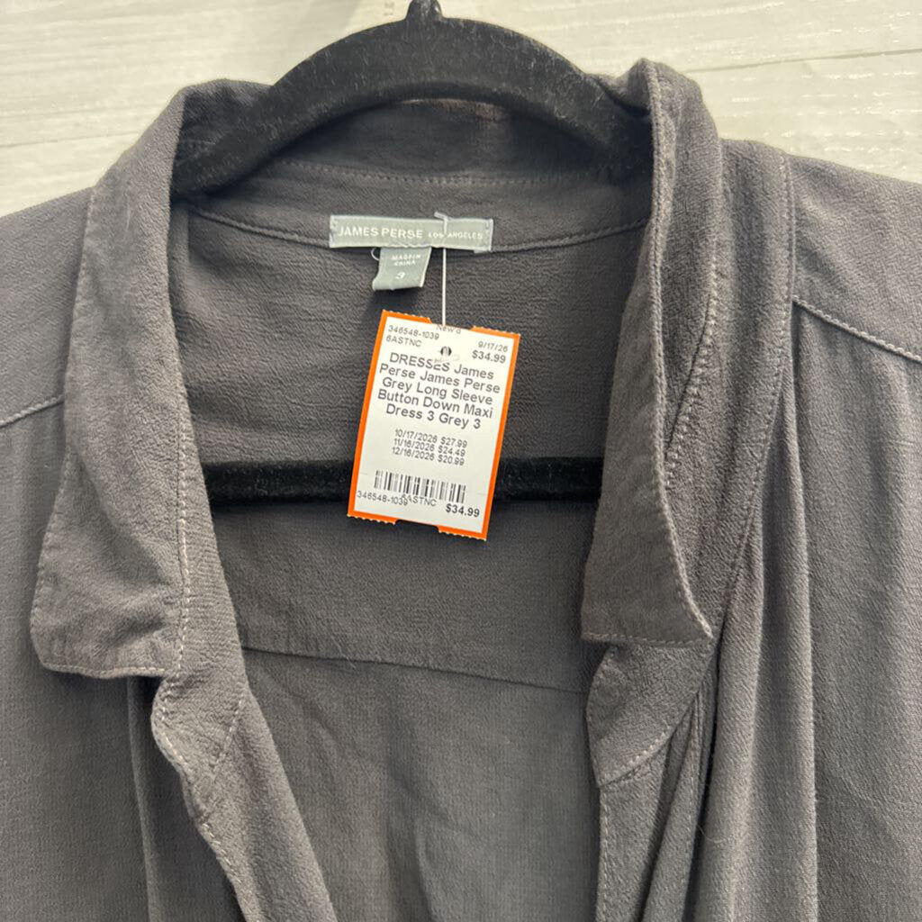 James Perse Grey Long Sleeve Button Down Maxi Dress 3