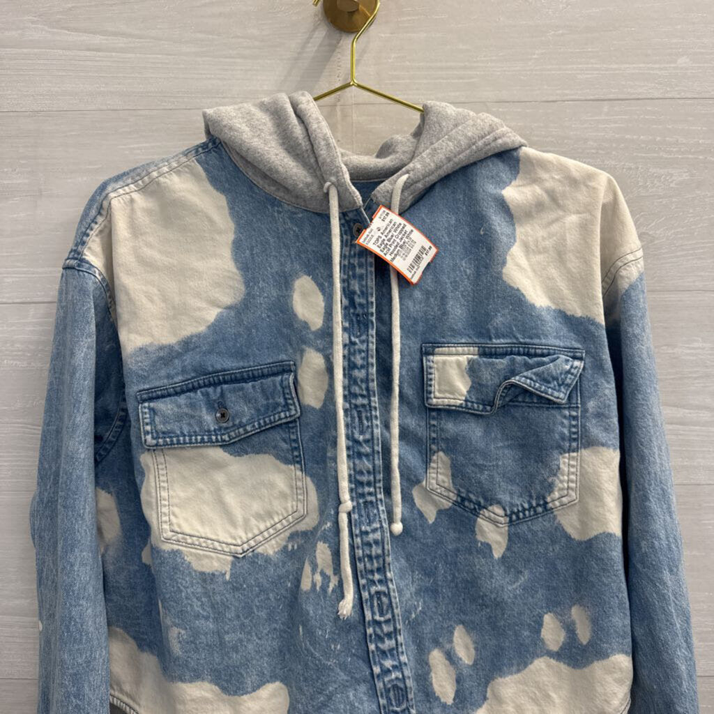 American Eagle Blue/ White Acid Print Cropped Hooded Jacket Medium