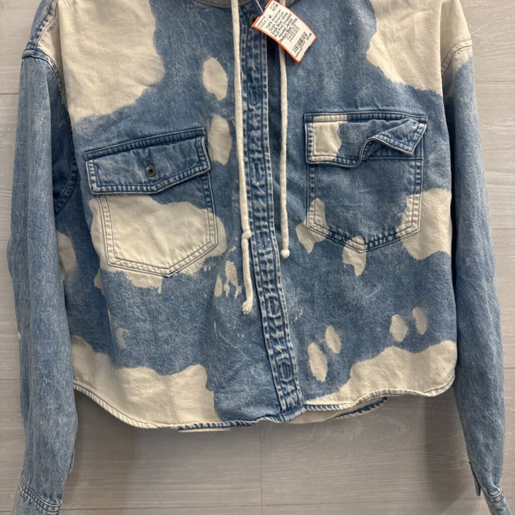 American Eagle Blue/ White Acid Print Cropped Hooded Jacket Medium