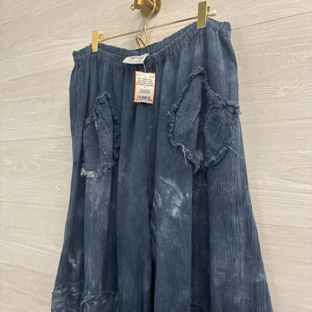Stacy Kate Blue Wide Leg Pull On Pants Large