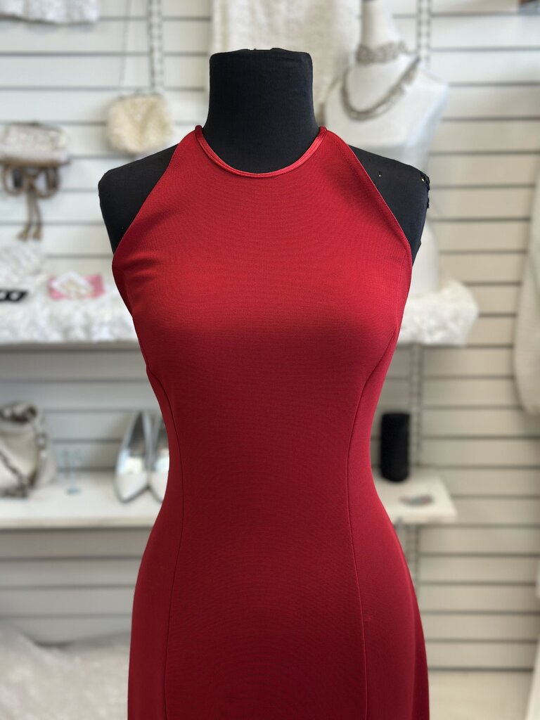 ABS Evening Collection Red Lace Up Back Long Formal Dress Large