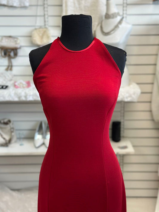ABS Evening Collection Red Lace Up Back Long Formal Dress Large