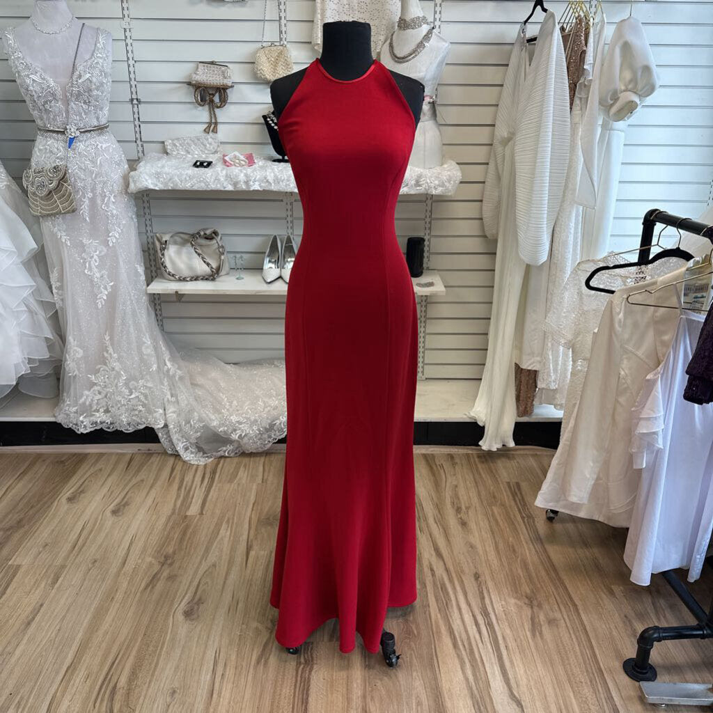 ABS Evening Collection Red Lace Up Back Long Formal Dress Large