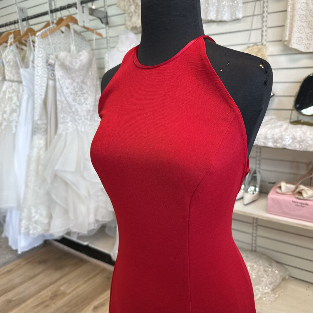 ABS Evening Collection Red Lace Up Back Long Formal Dress Large