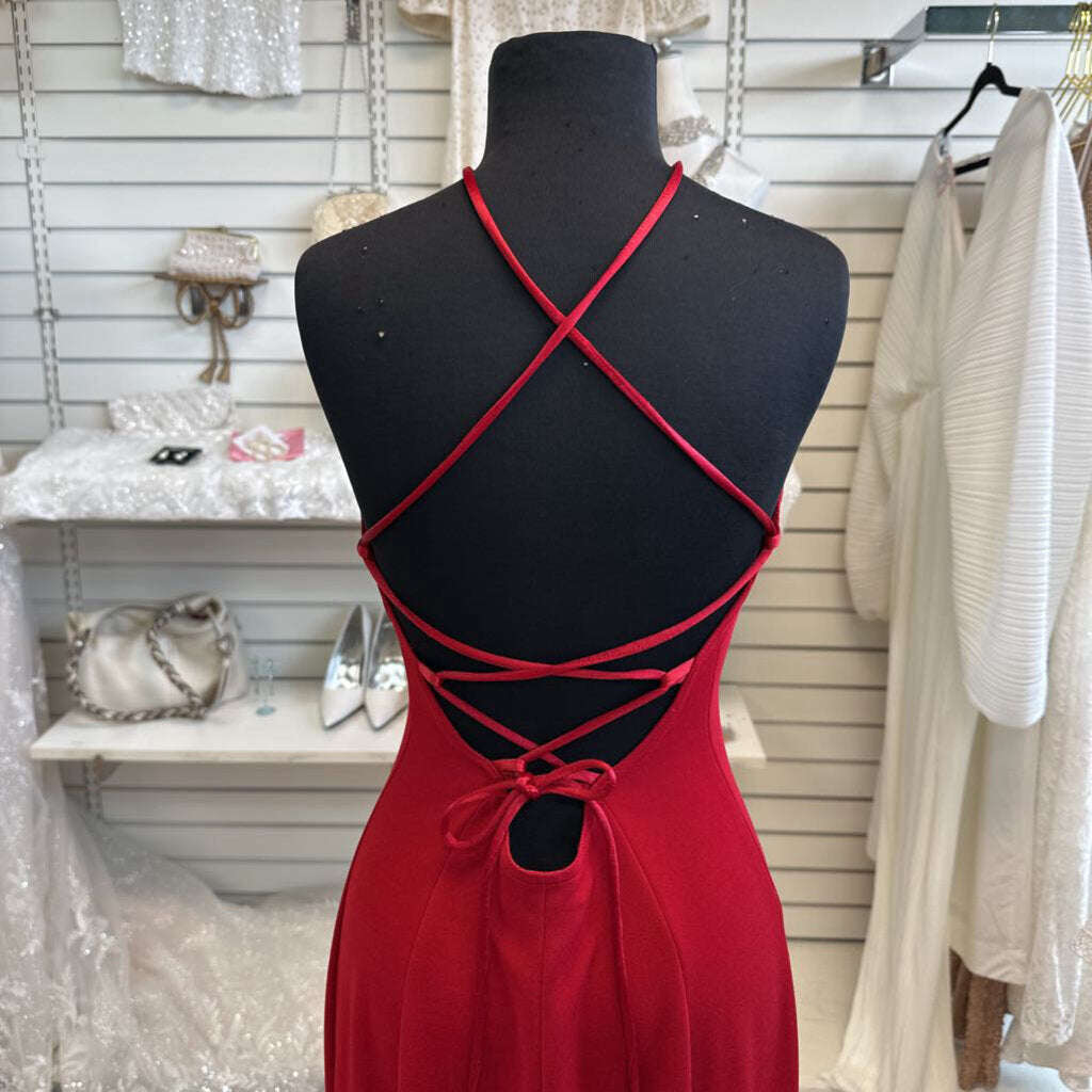 ABS Evening Collection Red Lace Up Back Long Formal Dress Large