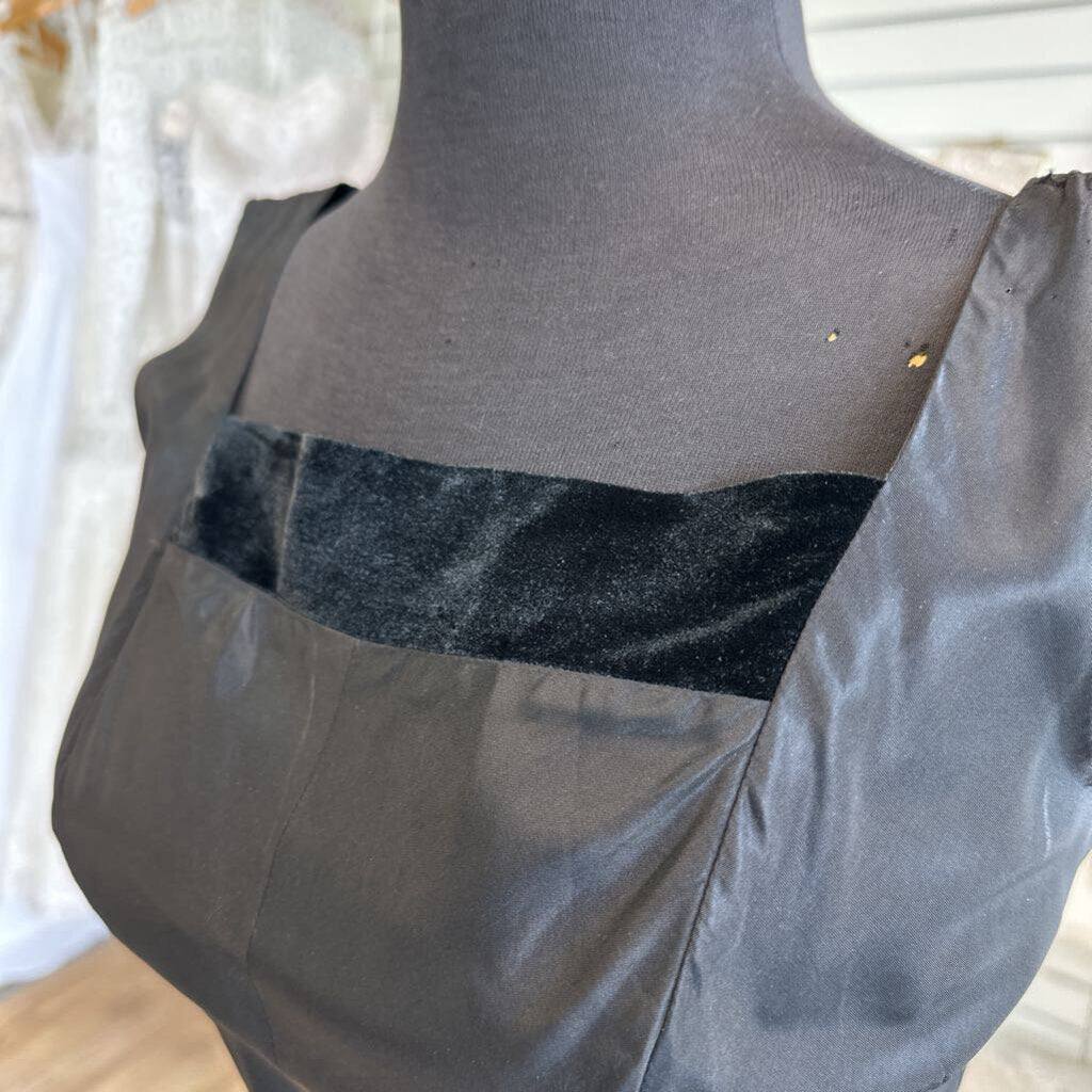Vintage Black Velvet Detail Midi Formal Dress 11