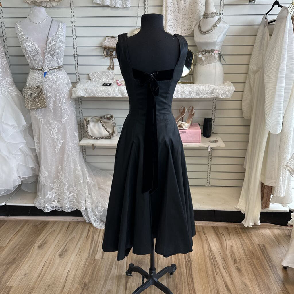 Vintage Black Velvet Detail Midi Formal Dress 11