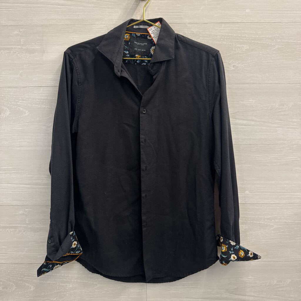 Denim and Flower Black Textured Long Sleeve Button Down Top Small
