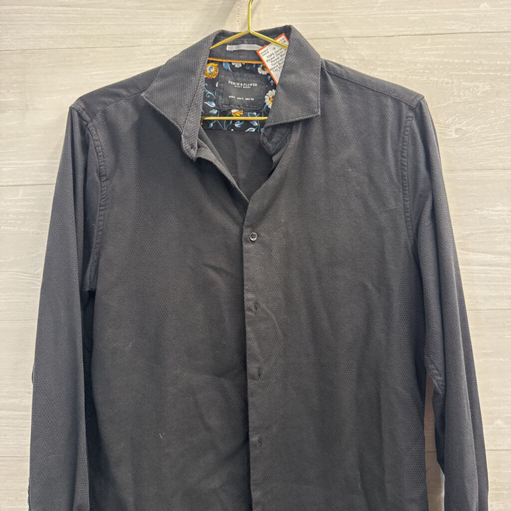 Denim and Flower Black Textured Long Sleeve Button Down Top Small