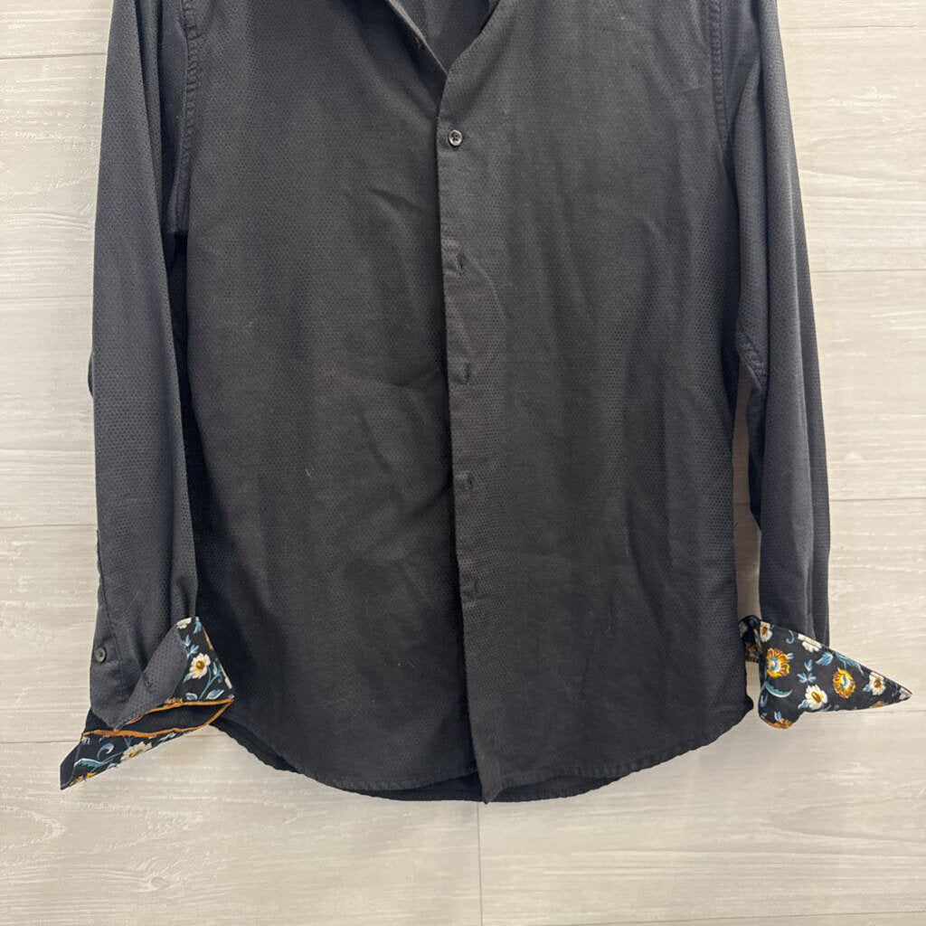 Denim and Flower Black Textured Long Sleeve Button Down Top Small